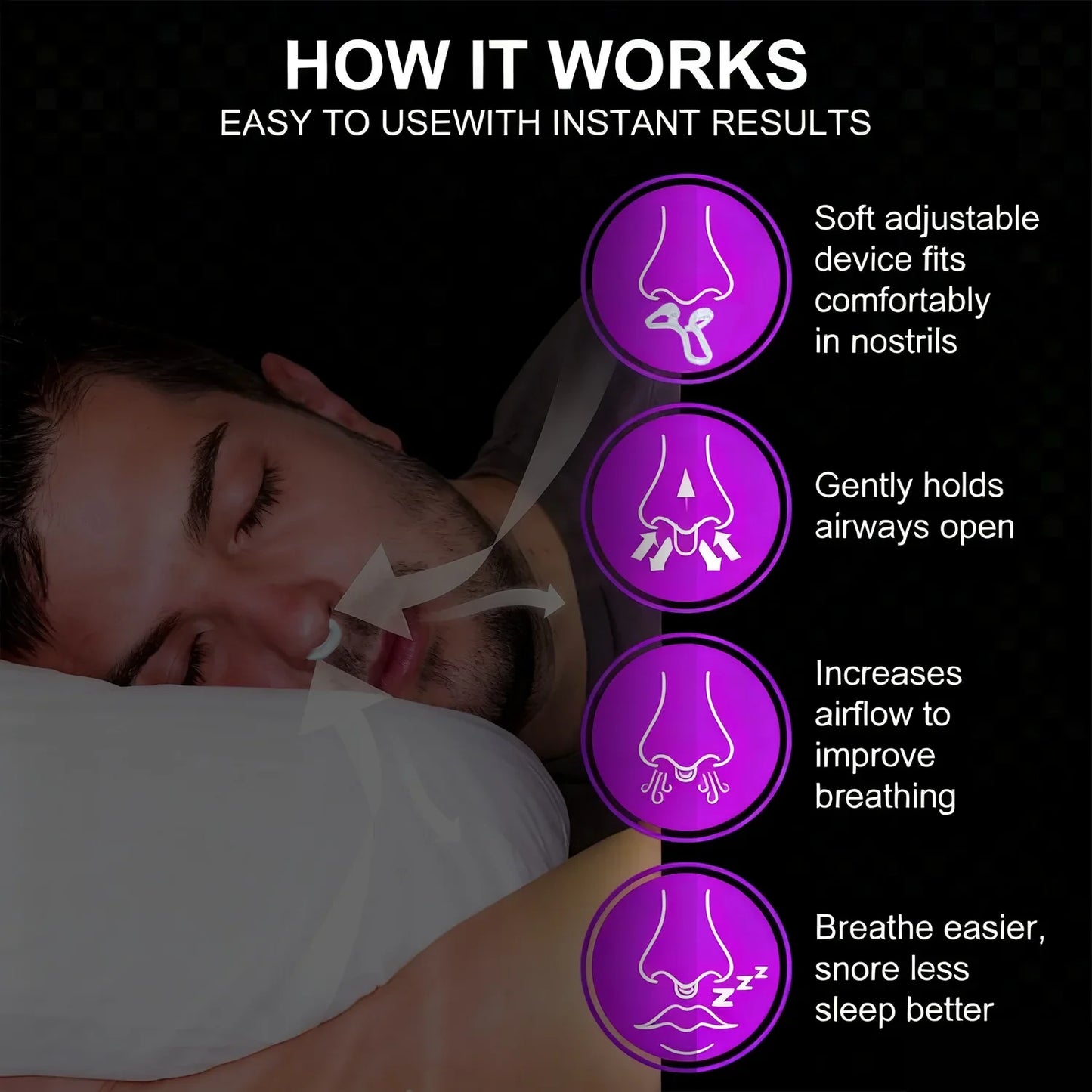 Silicone Anti-Snoring Nose Clip – 3 Sizes Elastic Nasal Dilator for Better Airflow & Comfortable Sleep