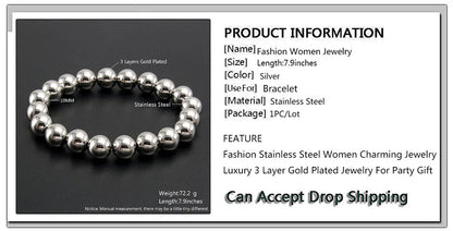 MHS.SUN Trendy Stainless Steel Stretch Bracelet — Gold & Silver Beaded 2mm/5mm/8mm for Men & Women