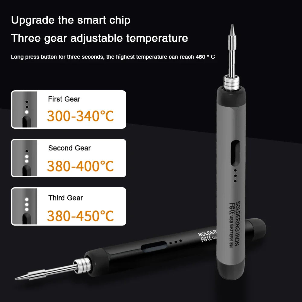 Portable USB Mini Soldering Iron Kit with Type-C Interface, 800mAh Battery, and Adjustable Temperature Control