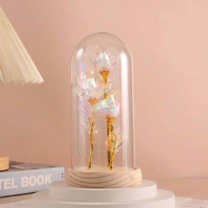 LED Eternal Rose Gift - 24K Gold Foil Flower with Glass Dome Light for Valentine’s Day, Wedding & Special Occasions
