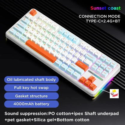 AULA F87 Pro 87-Key Mechanical Keyboard – Tri-Mode 2.4G/USB/Bluetooth, RGB, PBT Keycaps, Gasket Mount, 5-Layer Silencing, Full Key No Impact