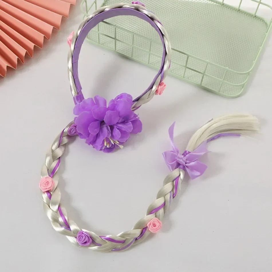 Girls Elsa Cosplay Headband - Snowflake Crown & Braid Hair Accessory, Princess Bow Hair Ornament