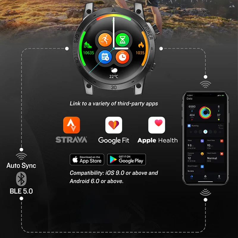 NORTH EDGE 2025 GPS Smartwatch — Men's Sport Watch with HD AMOLED, Altimeter, Barometer & Compass, 50M Water-Resistant