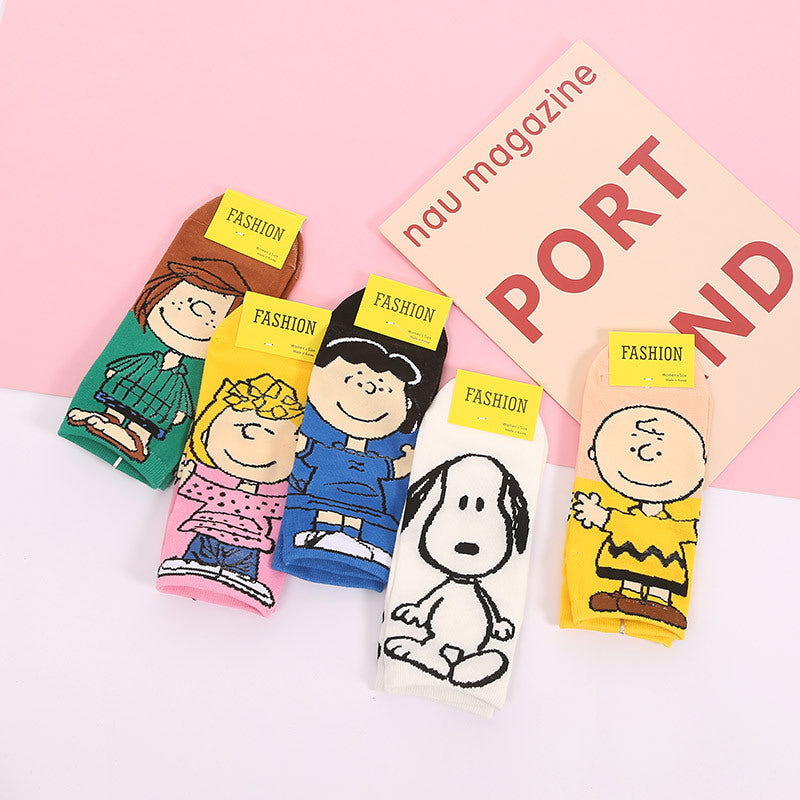 5 Pairs Snoopy Women’s Low-Cut Socks – Retro Cotton Blend Casual Short Socks