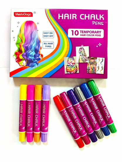 10-Piece Hair Chalk Pen Set – Temporary Washable Non-Toxic Hair Color for Festivals, Halloween & Parties