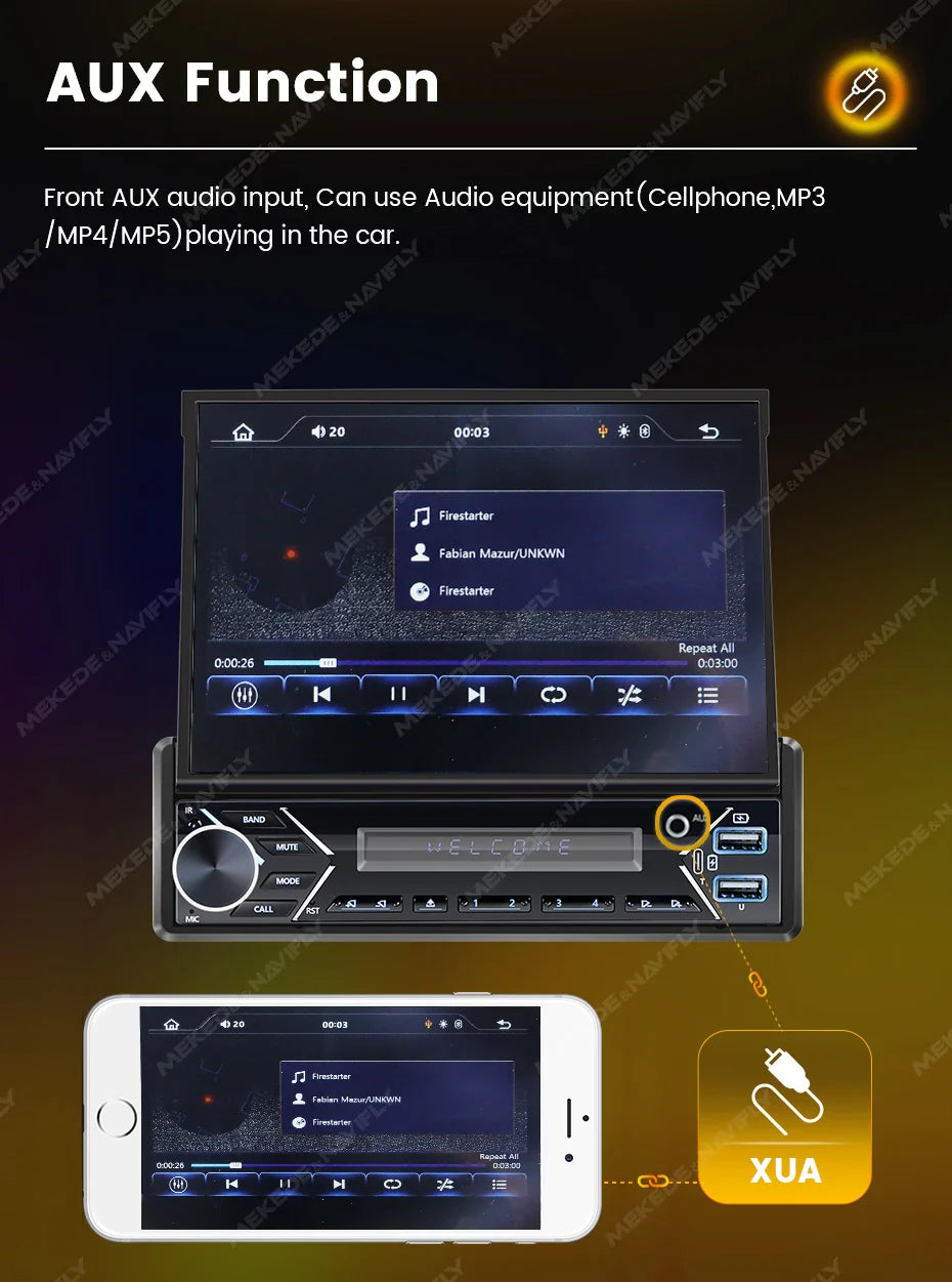 Carplay Android Auto 1 Din MP5 Player - 7 Inch Retractable Touch Screen, FM Radio, Mirror Link, Manual & Automatic Car Player