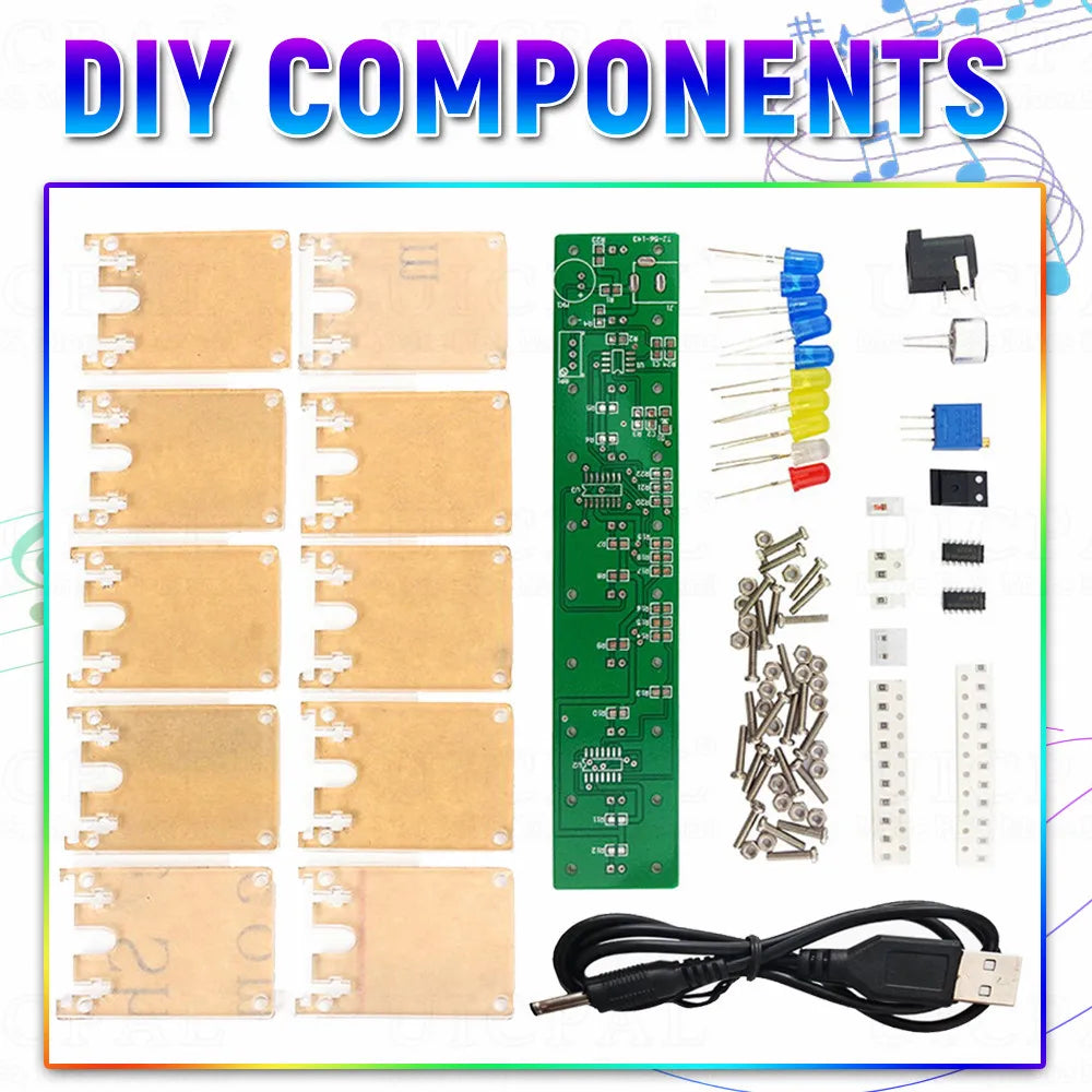 DIY LED Music Spectrum Kit - Crystal Column Audio Display PCB Soldering Practice Kit 5-12V