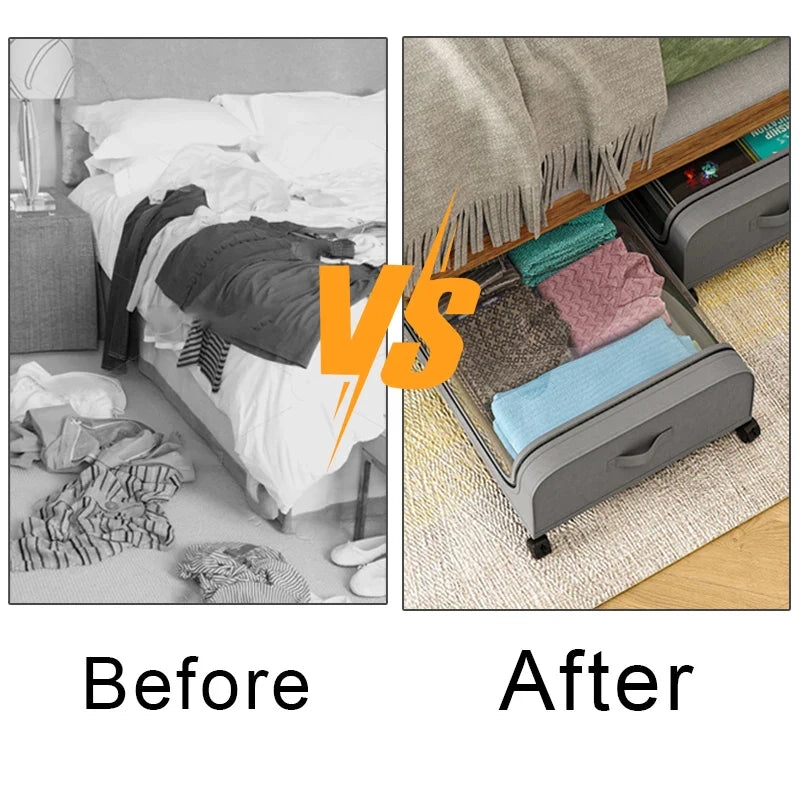 Under-Bed Storage Box with Wheels — Large Capacity Dustproof Organizer for Quilts, Clothes, Toys, and Bedroom Items