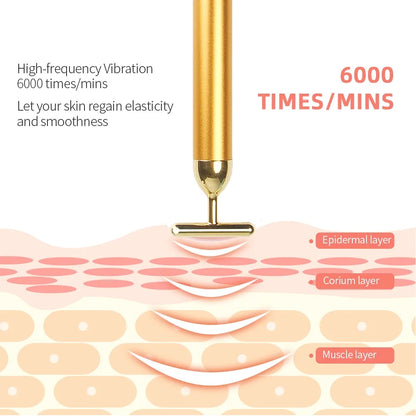 24K Gold Facial Slimming Beauty Bar – Pulse Vibrating Roller for Skin Lifting, Firming & Wrinkle Tightening