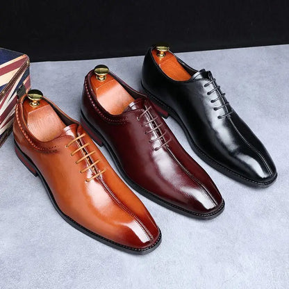 Men’s Classic Microfiber Leather Oxford Shoes - Square Toe Lace-Up Business, Office, Wedding & Party Dress Shoes