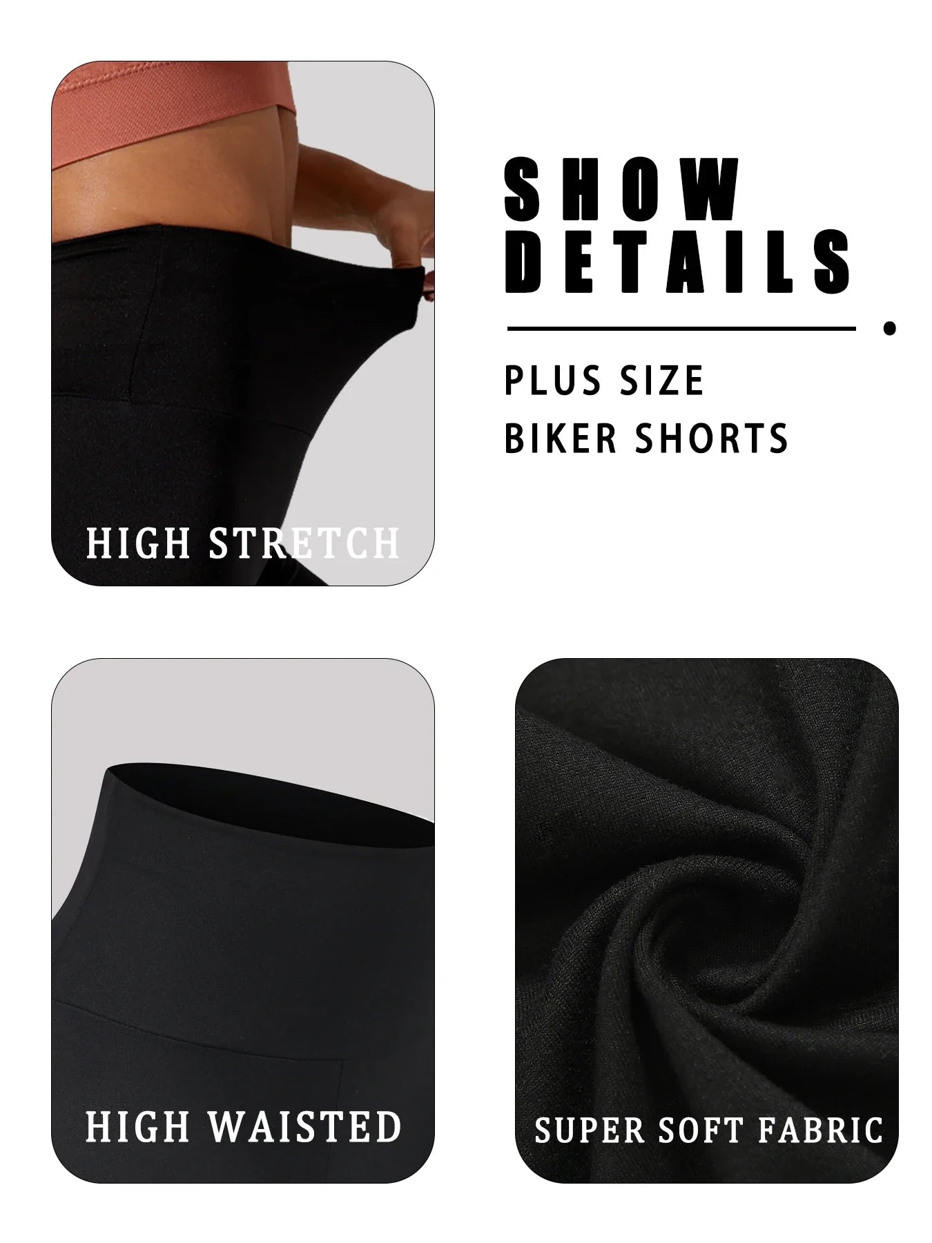2-Pack Plus Size Women’s Biker Shorts - High-Waisted Soft Workout & Yoga Athletic Shorts