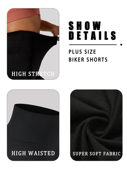 2-Pack Plus Size Women’s Biker Shorts - High-Waisted Soft Workout & Yoga Athletic Shorts
