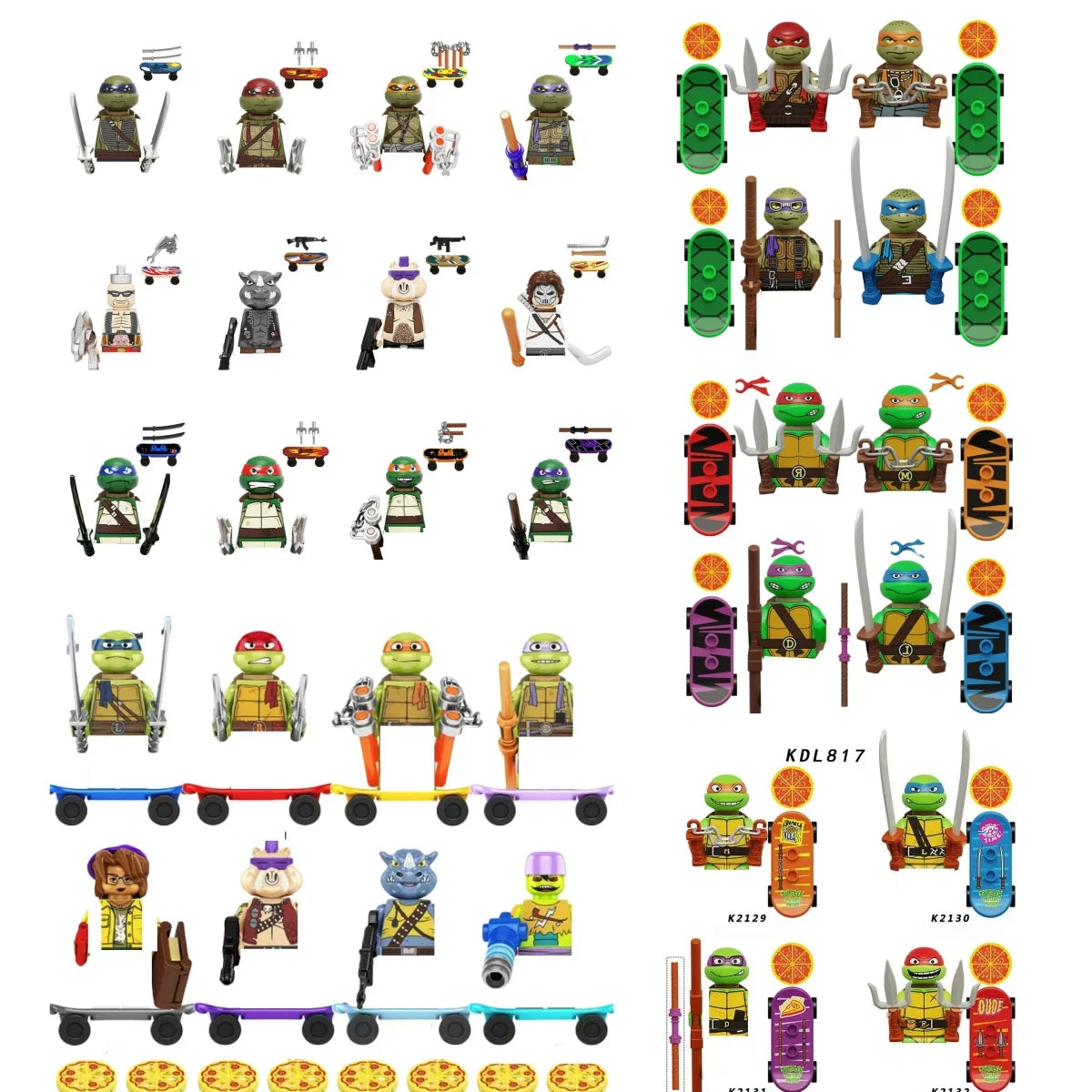 KDL831 Mini Action Figure Building Blocks – Leo, Raph & Don Weapons Movie Bricks MOC DIY Toys for Kids