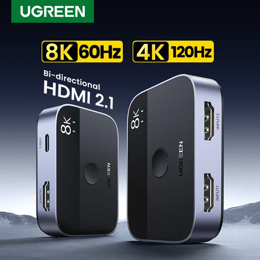UGREEN HDMI 2.1 Splitter Switch - 8K 60Hz, 4K 120Hz, 2-in-1 Out for TV, Xiaomi, Xbox Series X, PS5 - HDMI-compatible Monitor Switcher