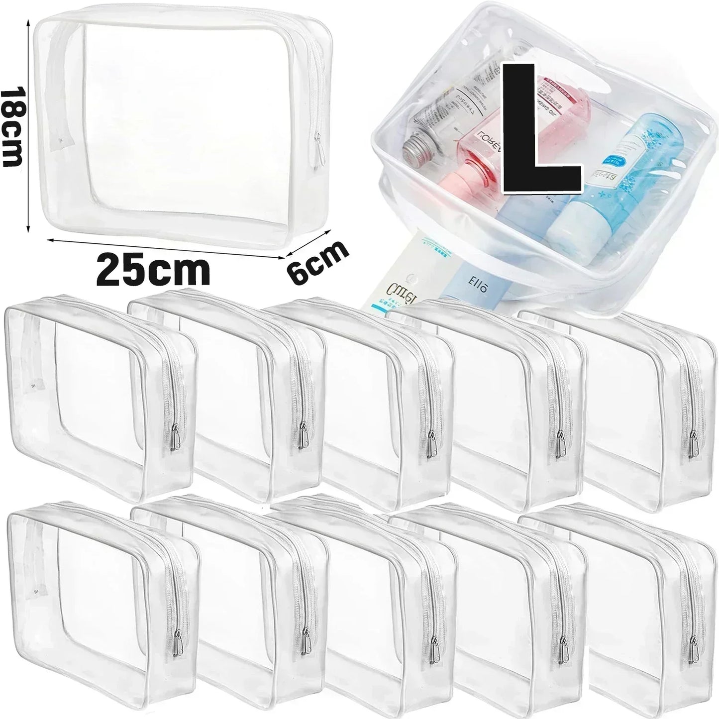 1/20PCS Transparent PVC Travel Organizer — Clear Makeup & Cosmetic Bag, Toiletry & Beauty Case