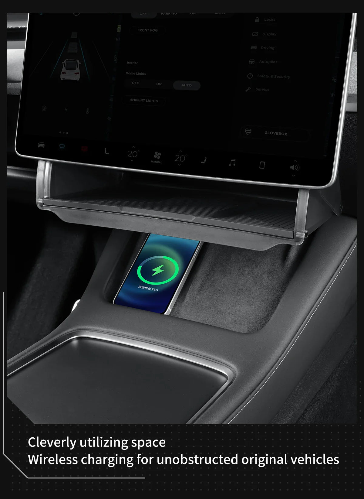 Hidden Storage Box Organizer – Under Screen Tray for Tesla Model Y 2024 & Model 3 2021-2022