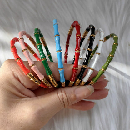 Women’s Fashion 18K Gold Plated Stainless Steel Bamboo Node Oil Drop Bracelet – Non-Fading Electroplated Jewelry Accessory