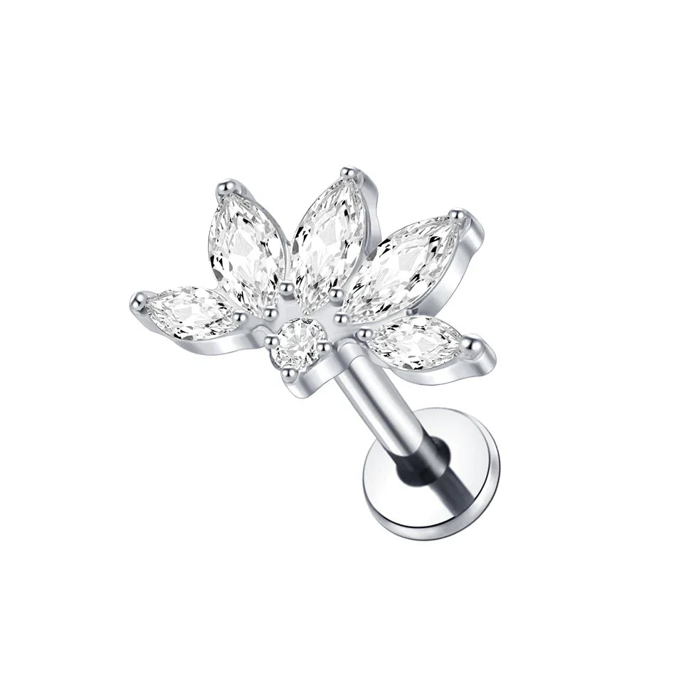 Titanium CZ Tragus & Helix Stud – Internally Threaded Labret Lip Ring Piercing Earring (1PC)
