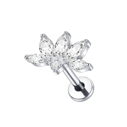 Titanium CZ Tragus & Helix Stud – Internally Threaded Labret Lip Ring Piercing Earring (1PC)