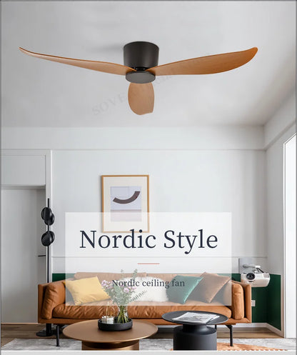 SOVE Modern Black & White Low Floor Ceiling Fan – 30W DC Motor with Remote Control, No Light, 220V