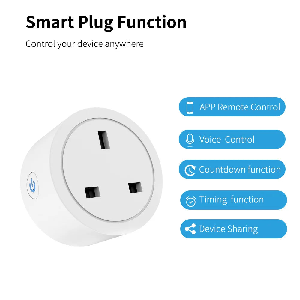 Tuya Smart WiFi & Zigbee 3.0 UK Plug Socket 20A – Voice Control Remote Power Outlet with Relay