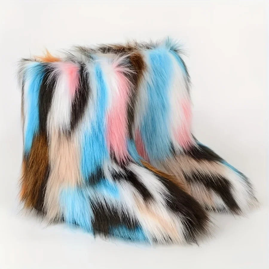Y2K Women’s Fluffy Mid-Calf Snow Boots – Warm Cotton Winter Fashion Shoes