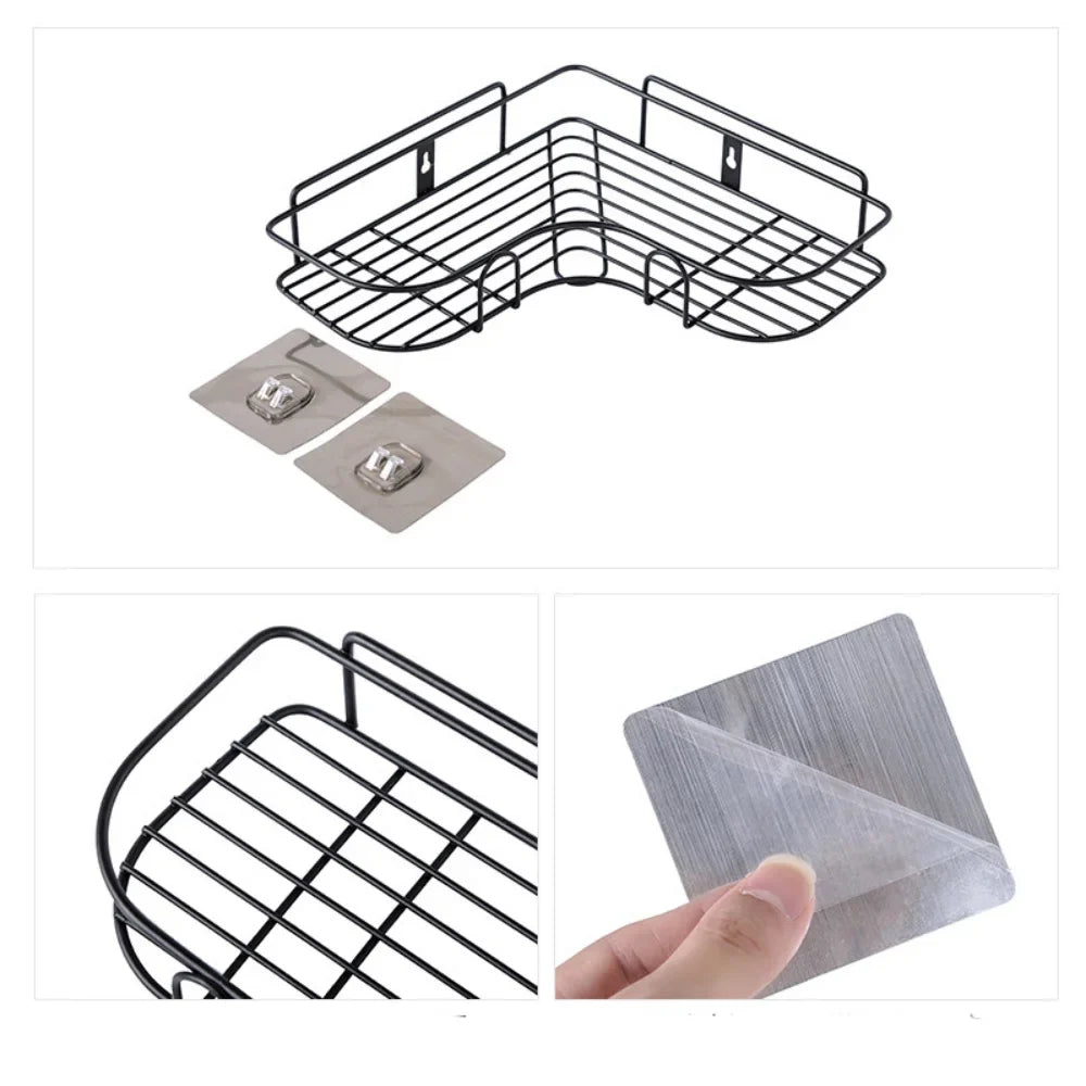Non-Perforated Triangle Bathroom Shelf - Wall Mounted Storage for Toilet, Washbasin, and Bathroom Supplies