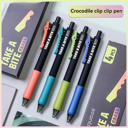 4-Piece Crocodile Clip Gel Pen Set - 0.5mm Black Ink Quick-Dry Smooth Writing Pens