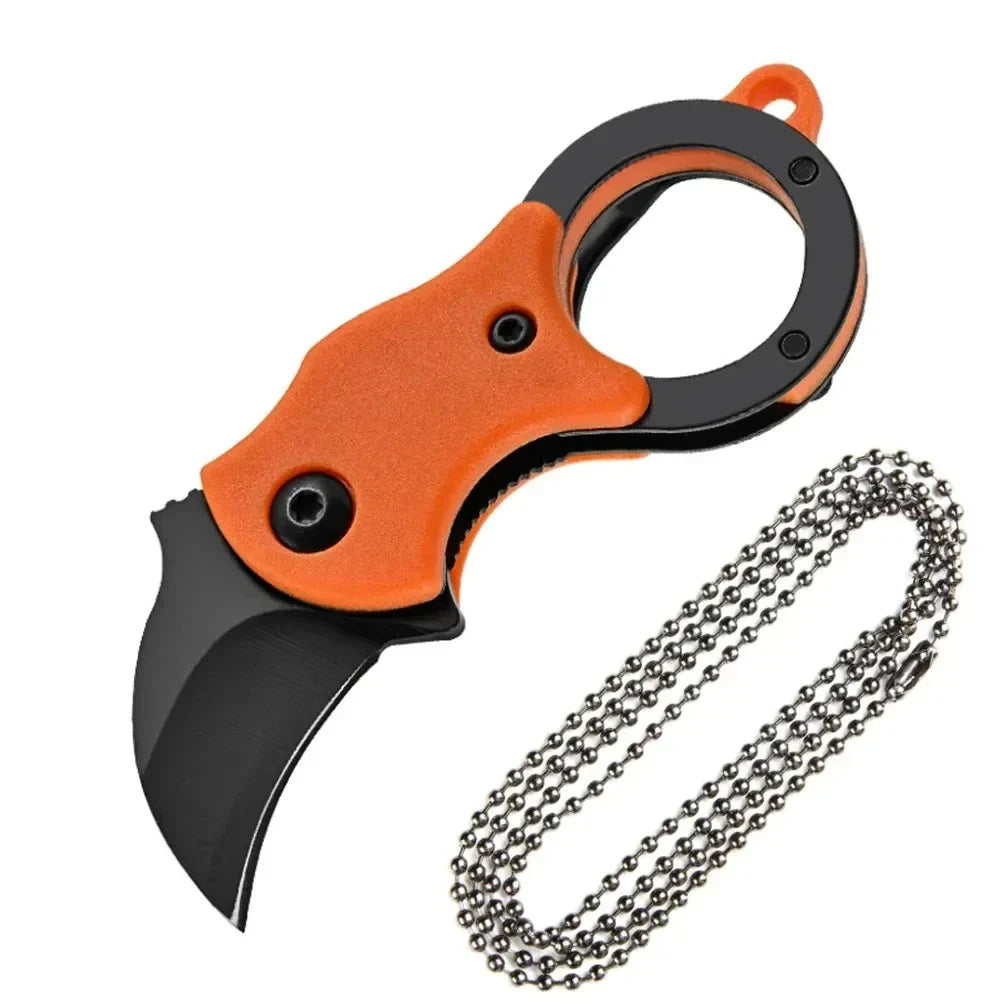 Mini Keychain Pocket Knife – Stainless Steel Camping EDC Tool with Fixed Blade, Peeler, and Portable Chain