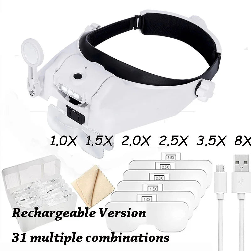 Z30 LED Headband Magnifier — Rechargeable Soldering & Repair Loupe with Interchangeable Lenses and Third Hand Support