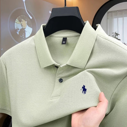 Men’s 100% Cotton Polo Shirt - Luxury Short Sleeve Golf Top with Embroidered Pony Design for Summer Casual Fashion