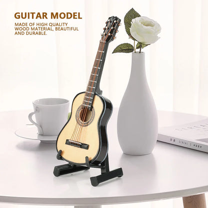 Mini Wooden Guitar Model – Miniature Musical Ornament for Home Decor & Gift with Box