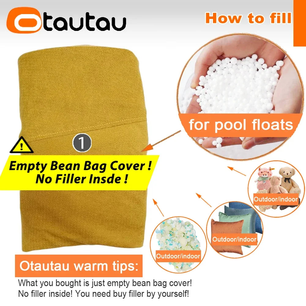 OTAUTAU Outdoor 4ft Waterproof Chenille Bean Bag Cover - Poolside Lounger Sofa Bed