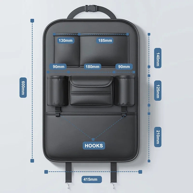 All-in-One Car Seat Back Storage Bag – Upgraded 6 Pocket Organizer with Hook, Tissue Holder, Anti-Kick Pad & Cup Holder