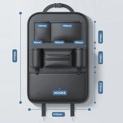 All-in-One Car Seat Back Storage Bag – Upgraded 6 Pocket Organizer with Hook, Tissue Holder, Anti-Kick Pad & Cup Holder