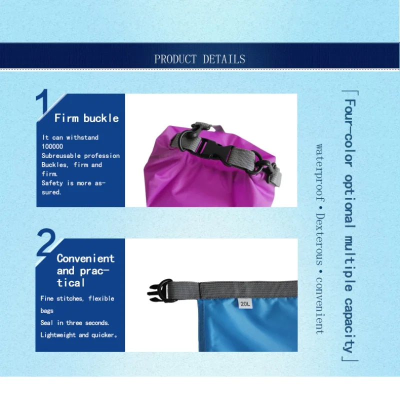 Waterproof Dry Bag: 5L/10L/20L/40L/70L Sack for Camping, Drift, Trekking, Swimming, Rafting, Kayak - Outdoor Waterbag for Fishing and River Trekking