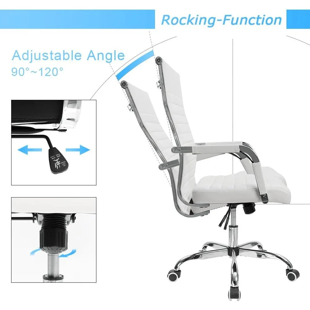 Ribbed Office Desk Chair – Mid-Back PU Leather Executive Swivel Chair with Adjustable Height & Arms for Conference & Task Use