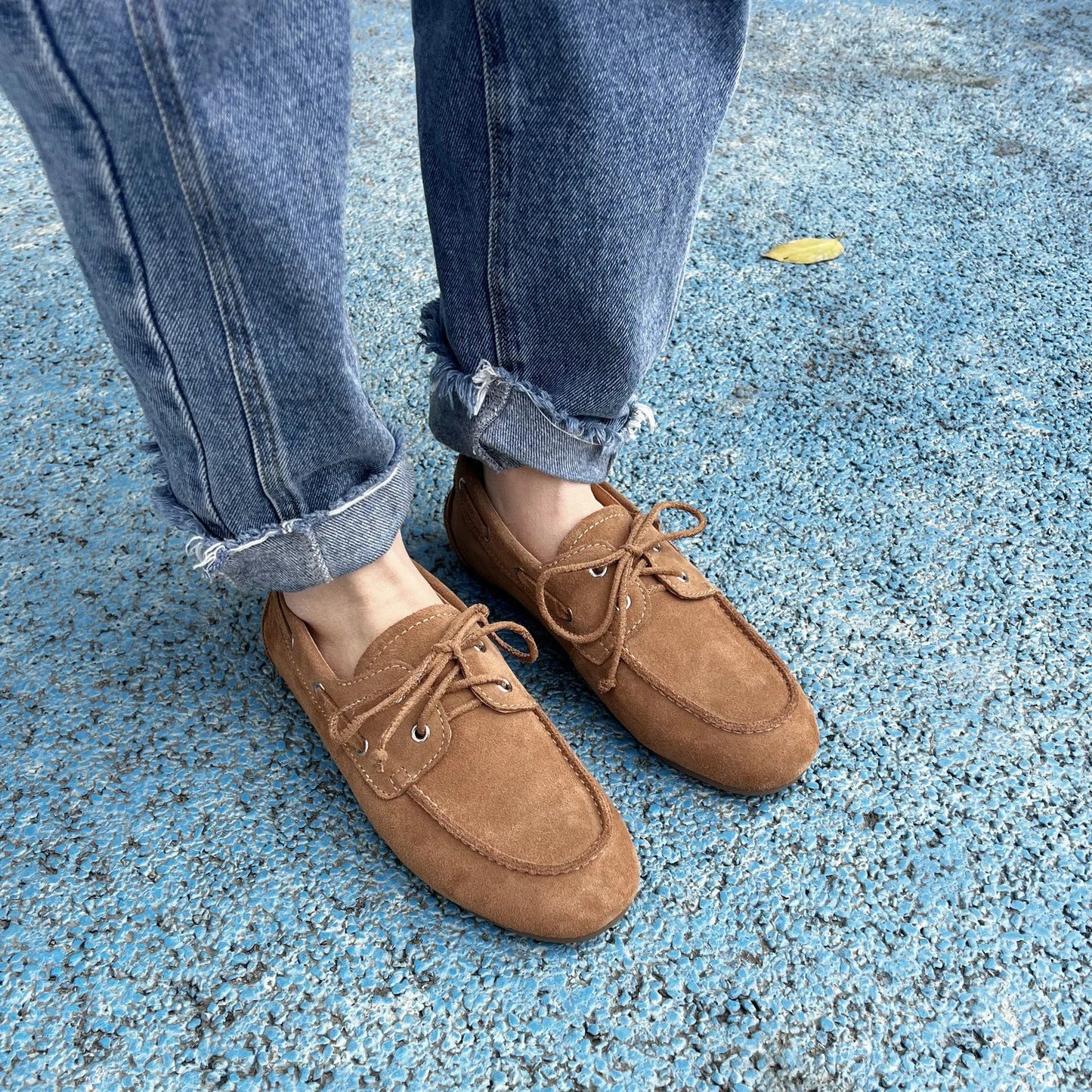 QUTAA 2025 Women’s Fashion Flats — Cow Leather Spring Ballet Loafers, Lace-Up Round Toe Casual Shoes, Sizes 34-41