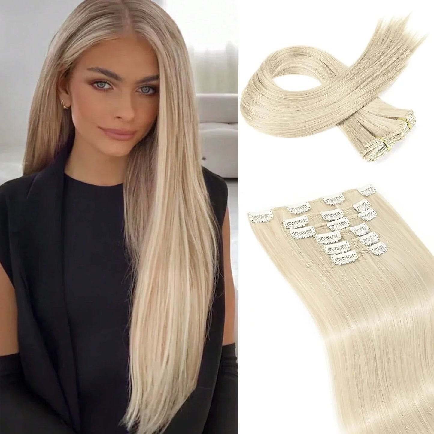 Clip-In Hair Extensions – Thick, Long Lace Weft Lightweight Synthetic Hairpieces for Women