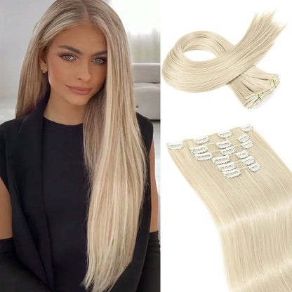 Clip-In Hair Extensions – Thick, Long Lace Weft Lightweight Synthetic Hairpieces for Women