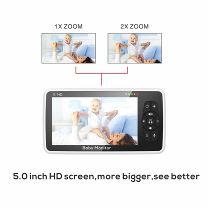 5 Inch Video Baby Monitor with Camera & Audio – 4X Zoom, 1000ft Range, 2-Way Talk, Temperature Sensor & Lullabies, Long Battery Life