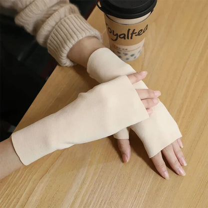 Women’s Winter Velvet Half Finger Gloves – Warm German Plush Open Finger Tele Finger Gloves for Autumn & Winter (1/2 Pairs)