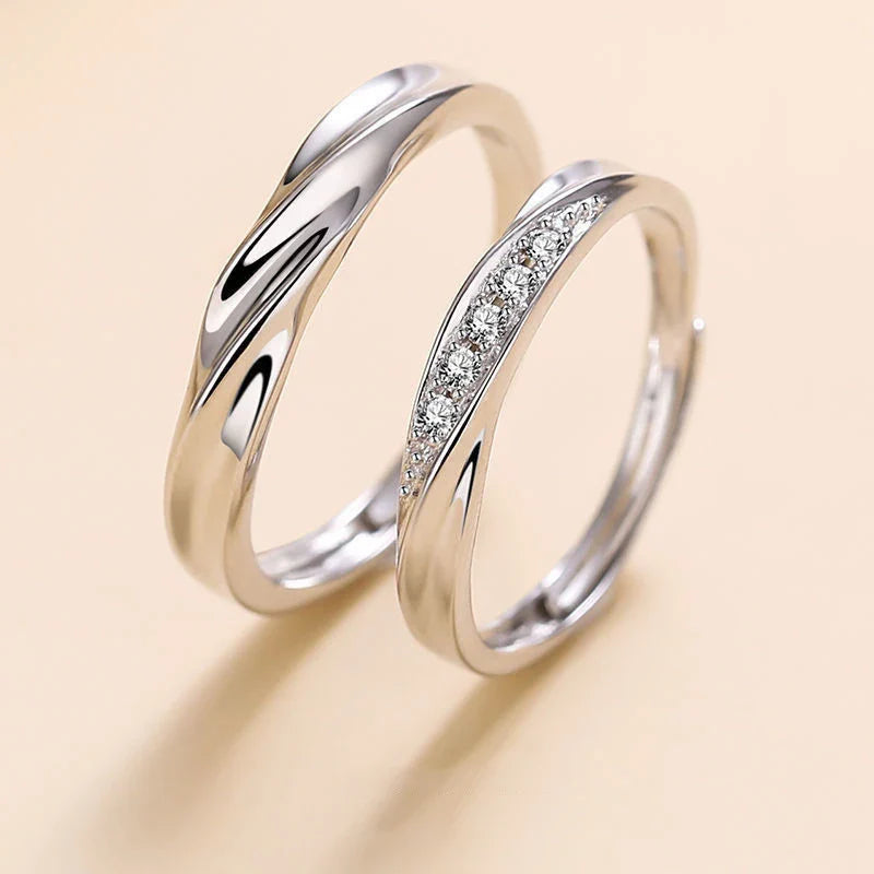 New Silver Couple Rings - Sun & Moon Adjustable Open Ring for Men & Women, Wedding & Fashion Jewelry Gift