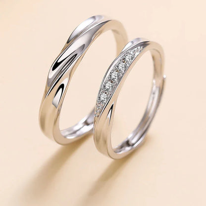 New Silver Couple Rings - Sun & Moon Adjustable Open Ring for Men & Women, Wedding & Fashion Jewelry Gift