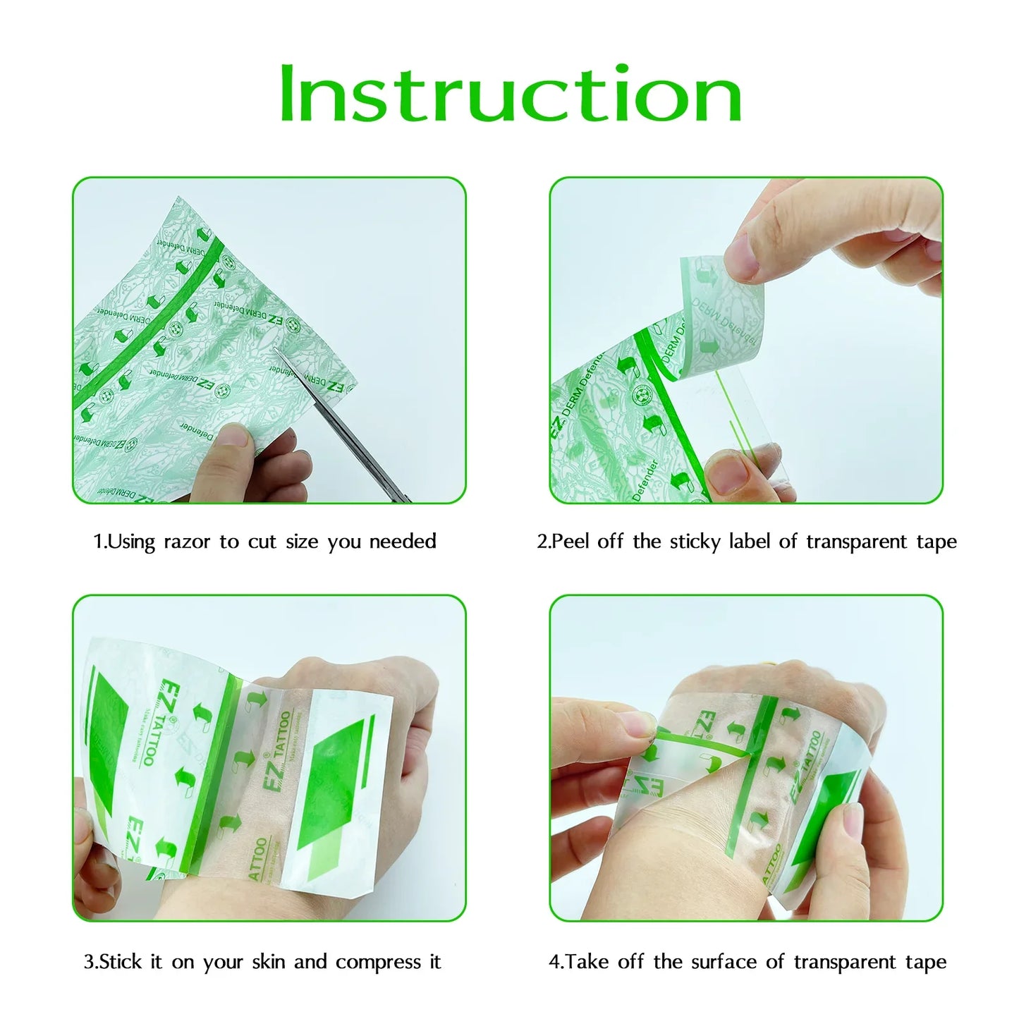 EZ Waterproof Tattoo Film – Aftercare Adhesive Bandage for Skin Healing & Protection, Derm Defender
