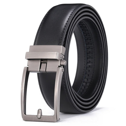 Men’s Luxury Leather Click Belt – Automatic Buckle Designer Waist Strap for Jeans (Blue, 3.5cm)
