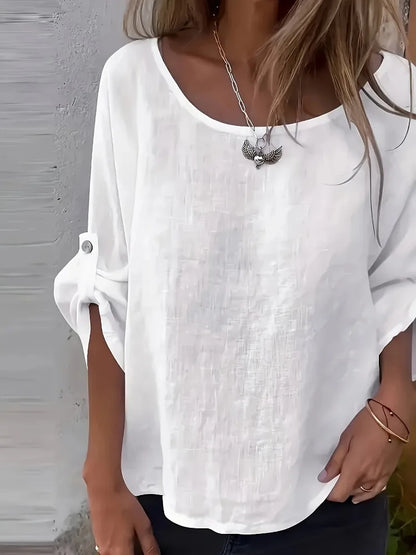 Plus Size Women's Summer Shirt - Breathable Loose-Fit Crew Neck Half-Sleeve Casual Blouse