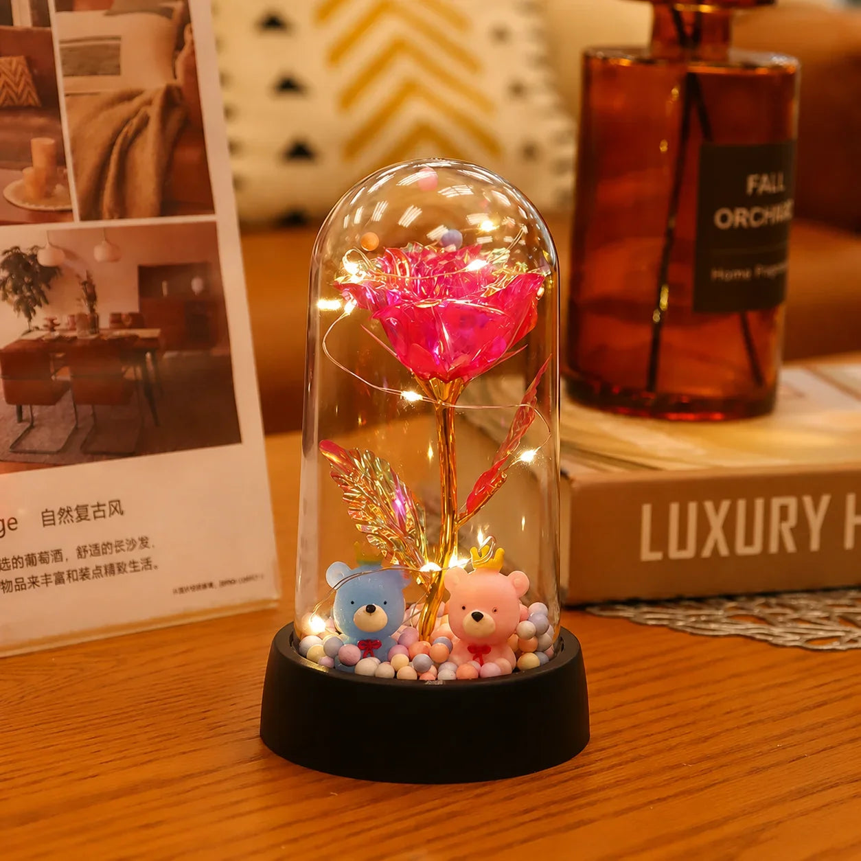 LED Eternal Rose Gift - 24K Gold Foil Flower with Glass Dome Light for Valentine’s Day, Wedding & Special Occasions