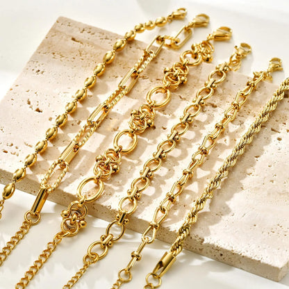 Women's Chunky Gold Plated Stainless Steel Link Chain Bracelet – Waterproof Layered Wristband Jewelry