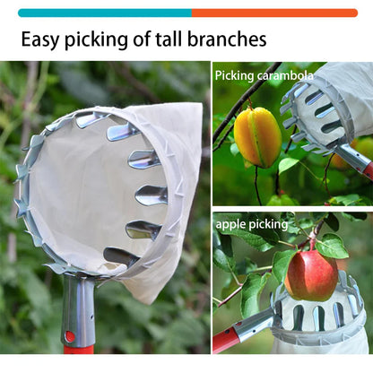 Metal Fruit Picker - Orchard Gardening Apple Peach High Tree Picking Tools with Fruit Catcher Collection Pouch, Farm Garden Supplies